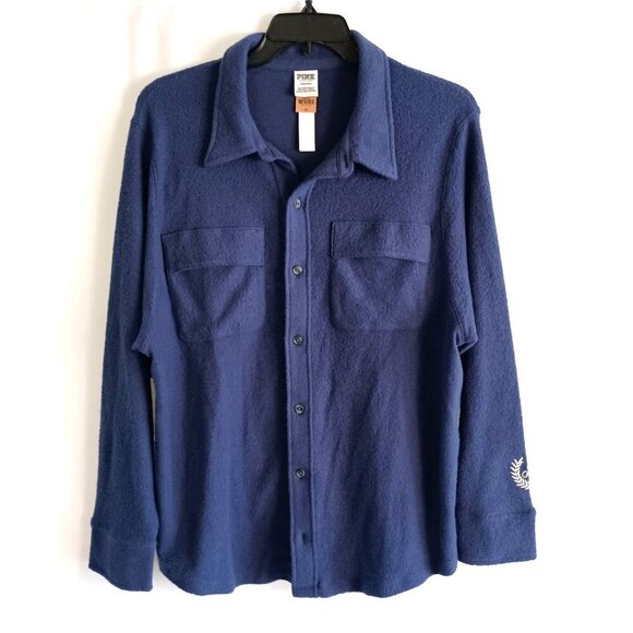PINK by Victoria’s Secret Blue Shacket Size L New Oversized Shirt Jacket - Picture 1 of 10